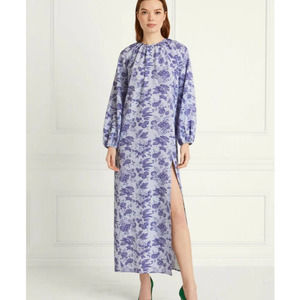 Hill House Simone Dress Women's Size L NEW Lilac Tonal Floral Crepe Chic Maxi